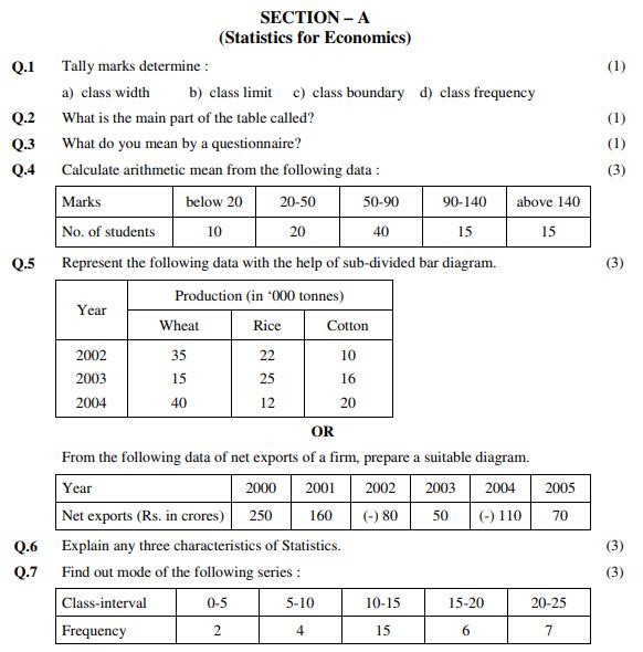 CBSE Class 11 Economics Sample Paper Set I